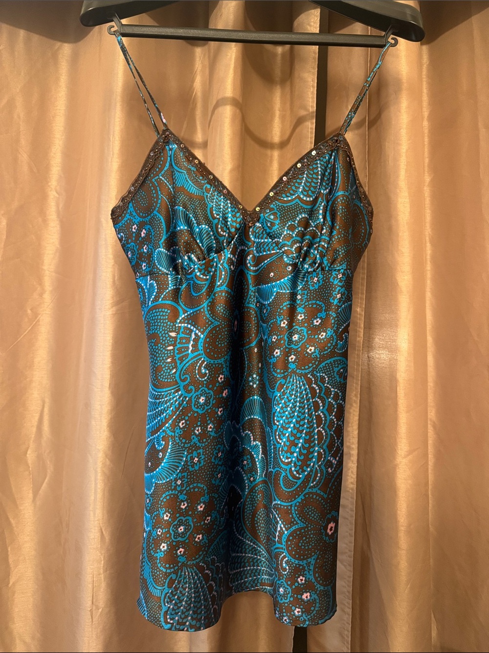 Xhilaration Teal and Brown Paisley Satin top